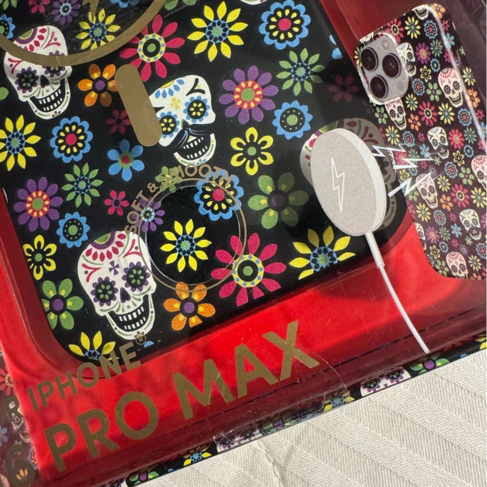 Colorful Skull & Flower iPhone 16 Pro Max Case by Poppy-in time 4 spooky season